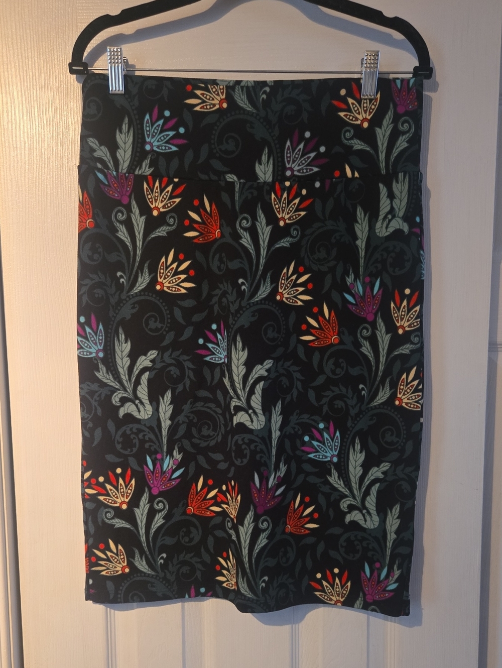 LuLaRoe Black Pencil Skirt with Multicolor Floral Motif